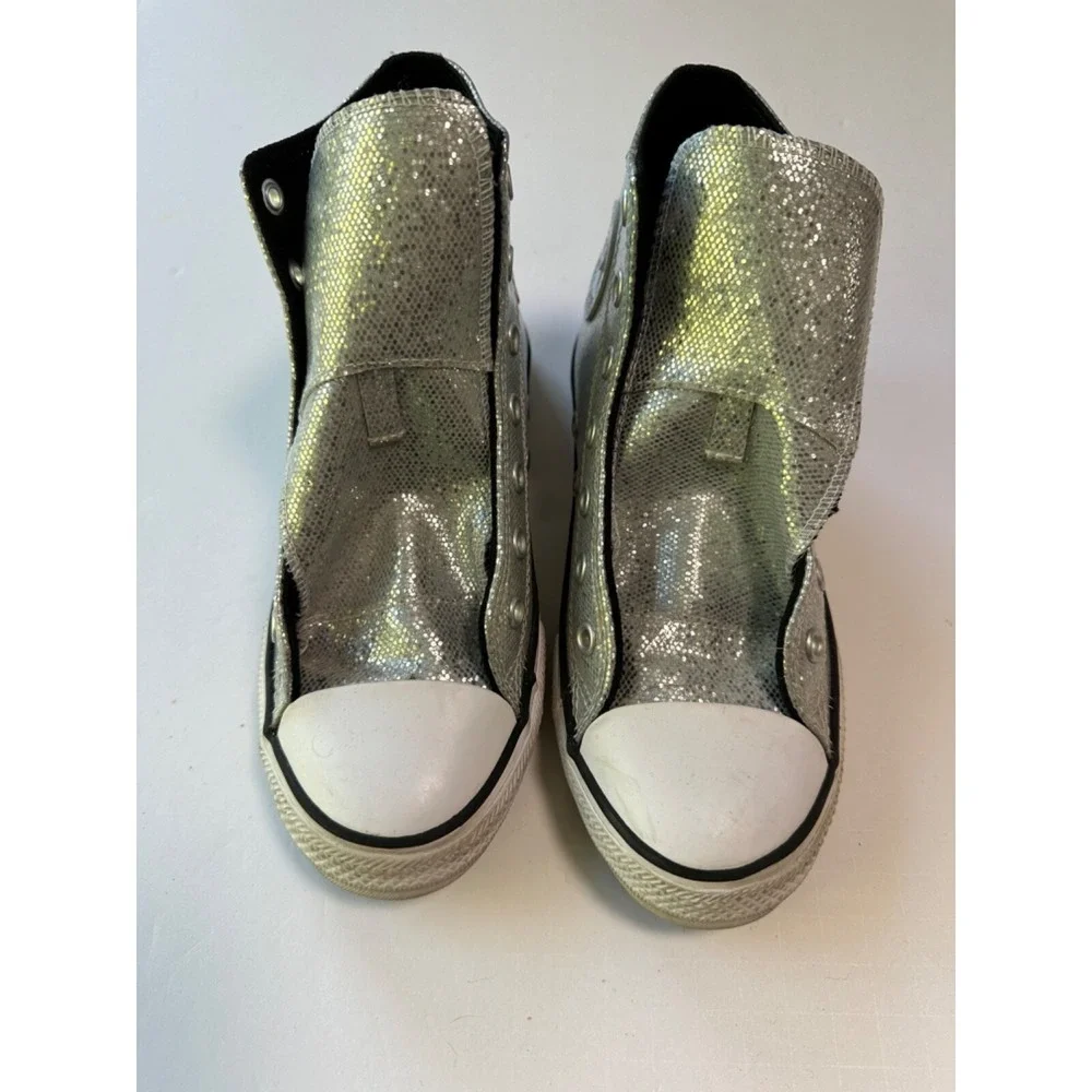 Sparkly Silver Converse All Star High Tops Chuck Taylors‎ Youth Size 3 No Laces